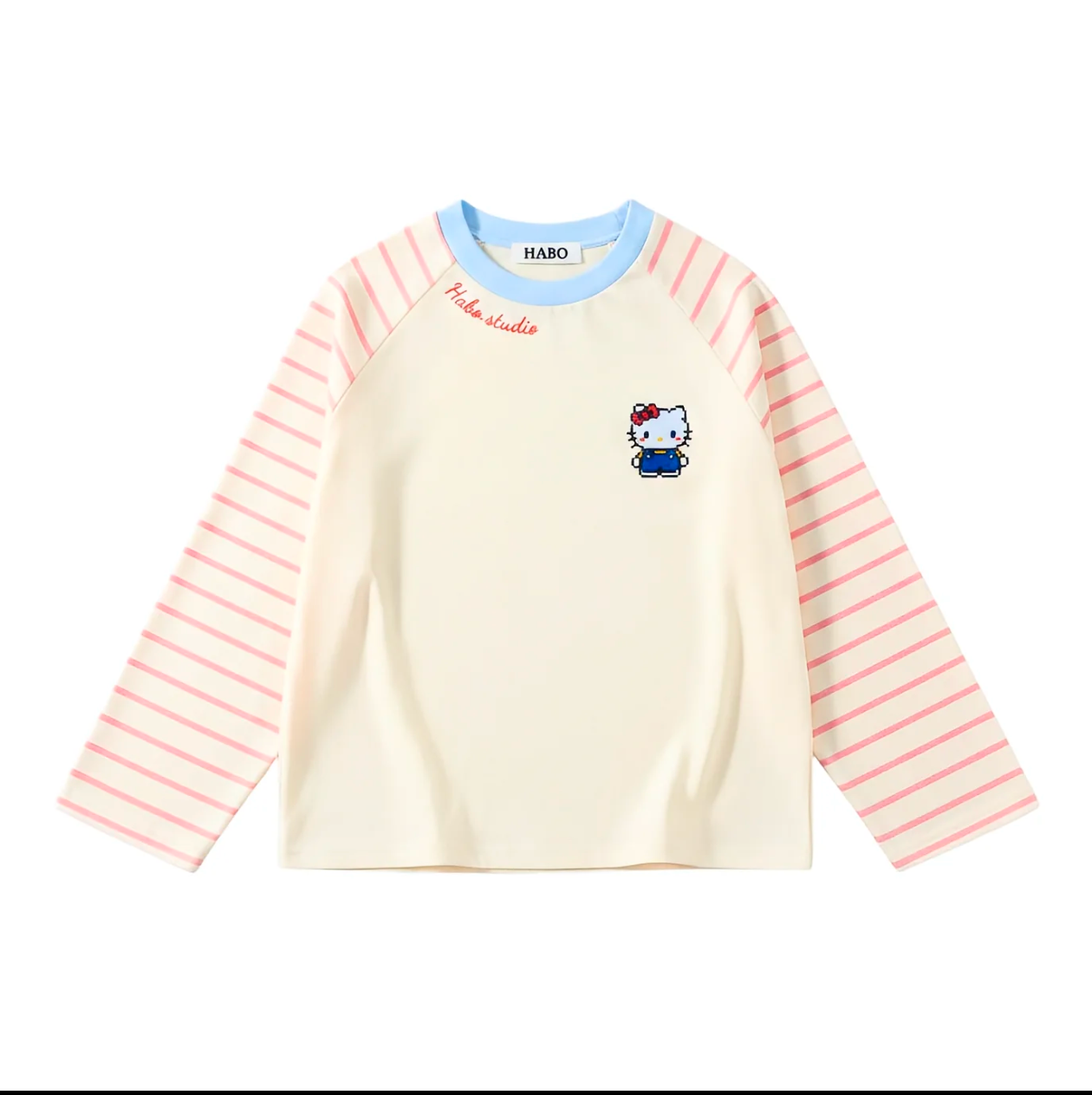 Hello Kitty Striped Raglan Long Sleeve T-Shirt – Unisex Oversized Cotton Casual Top