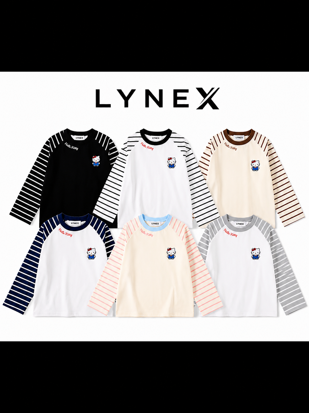 Hello Kitty Striped Raglan Long Sleeve T-Shirt – Unisex Oversized Cotton Casual Top