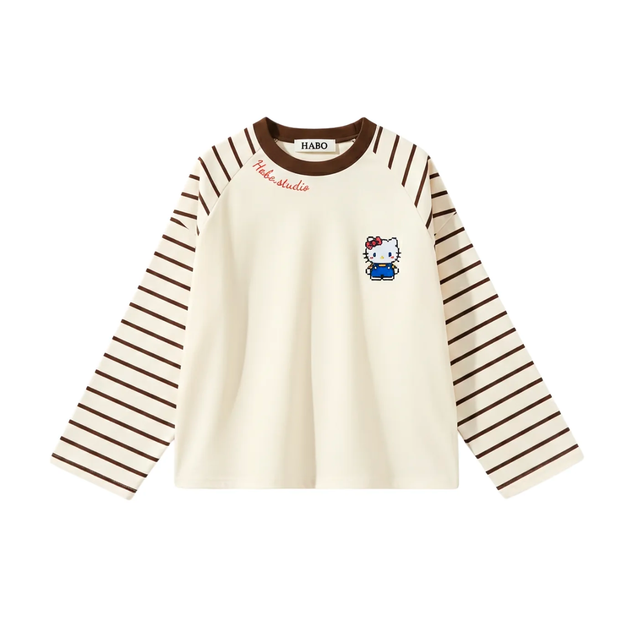 Hello Kitty Striped Raglan Long Sleeve T-Shirt – Unisex Oversized Cotton Casual Top