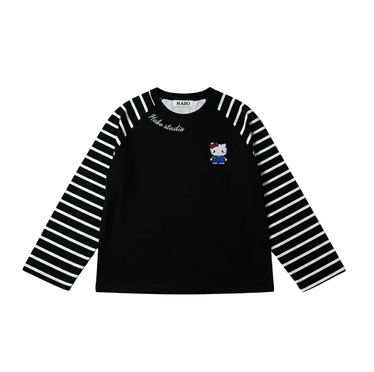Hello Kitty Striped Raglan Long Sleeve T-Shirt – Unisex Oversized Cotton Casual Top