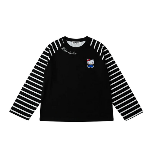 Hello Kitty Striped Raglan Long Sleeve T-Shirt – Unisex Oversized Cotton Casual Top